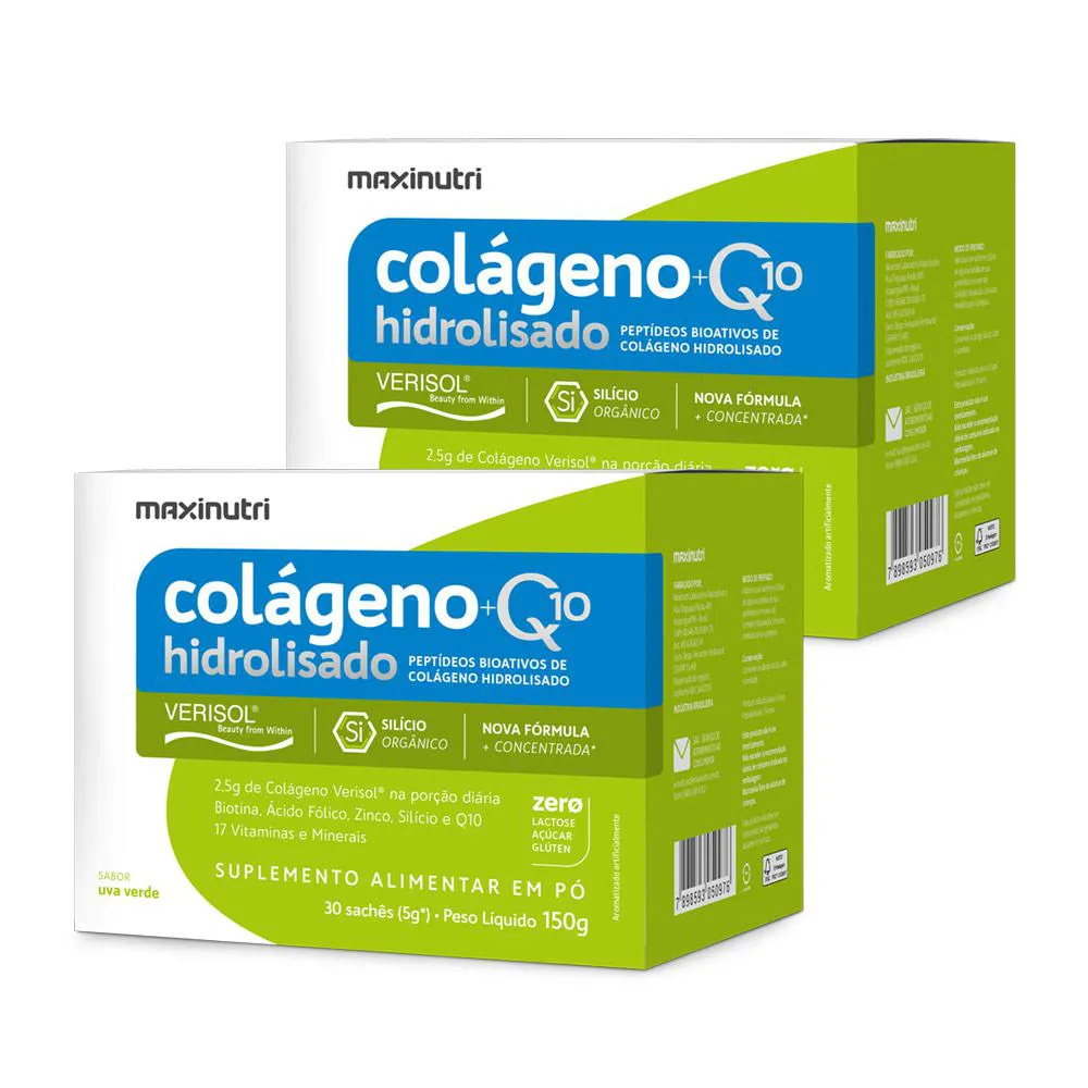 KIT 2 COLáGENO VERISOL SACHêS UVA VERDE 30X5G + Q10 MAXINUTRI