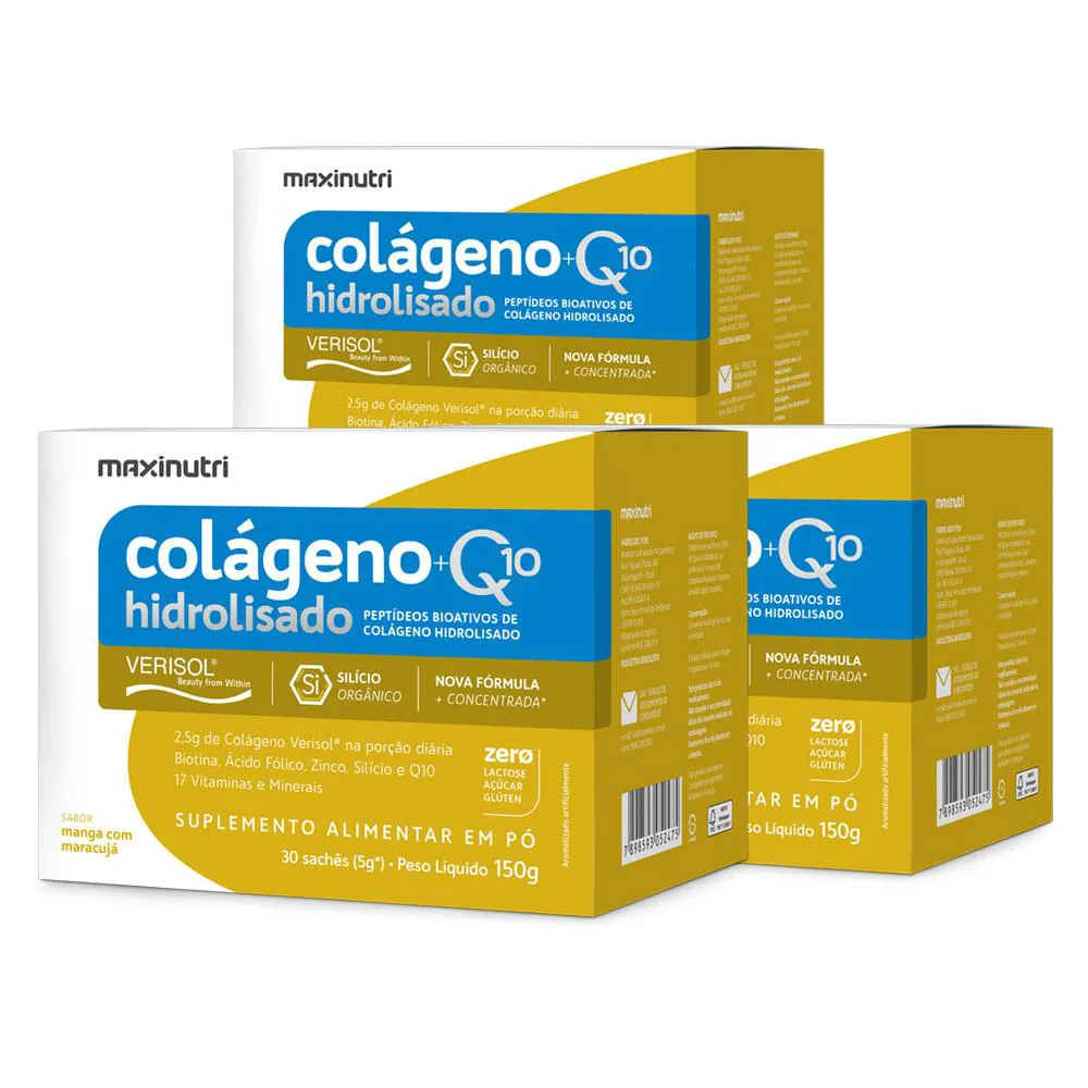 KIT 3 COLáGENO VERISOL COM Q10 SACHêS MANGA MARACUJá MAXINUTRI