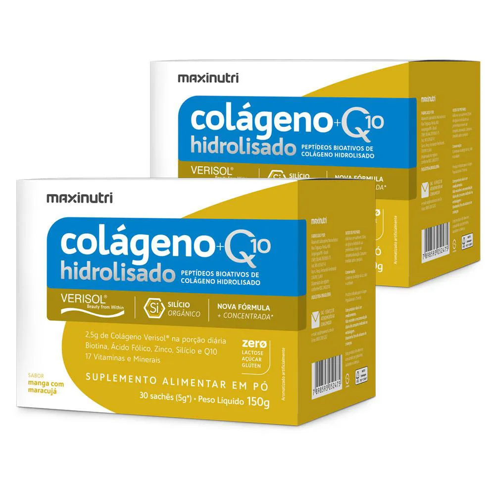 KIT 2 COLáGENO VERISOL COM Q10 SACHêS MANGA MARACUJá MAXINUTRI
