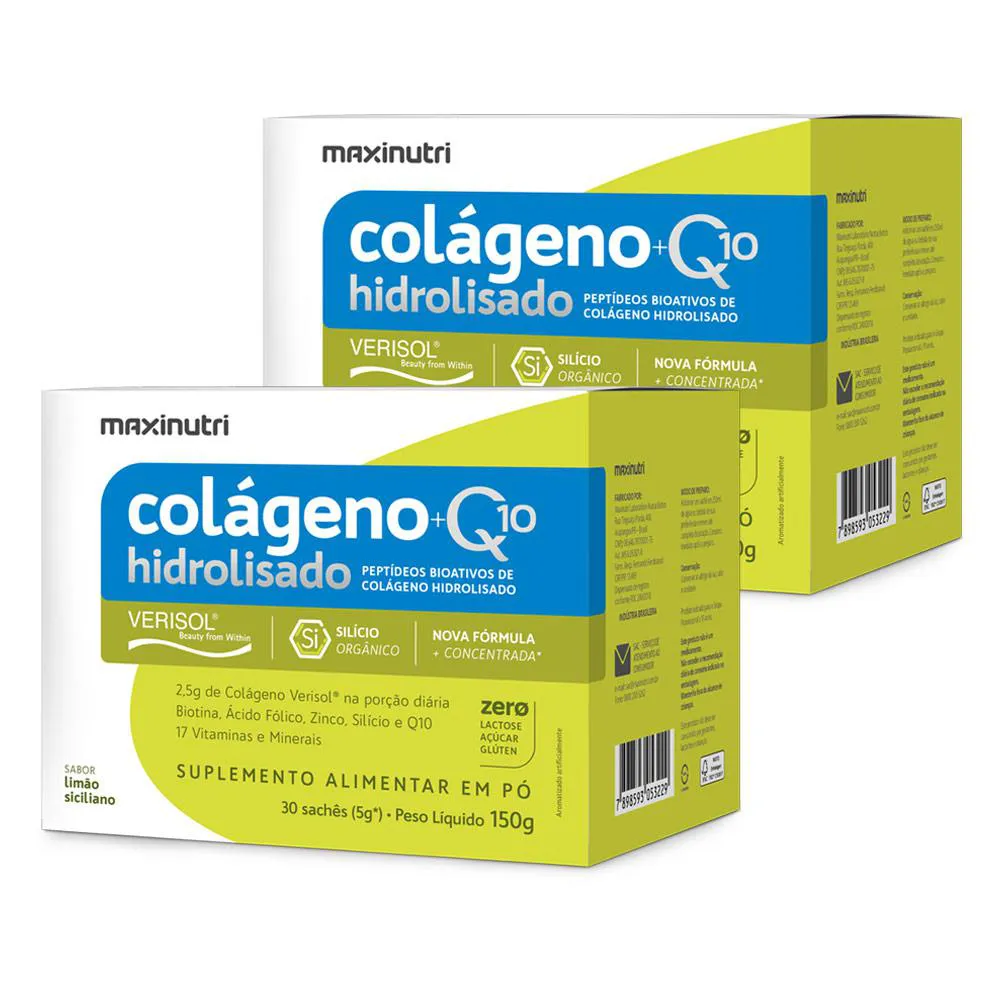 KIT 2 COLáGENO VERISOL SACHêS LIMãO SICILIANO 30X5G + Q10 MAXINUTRI