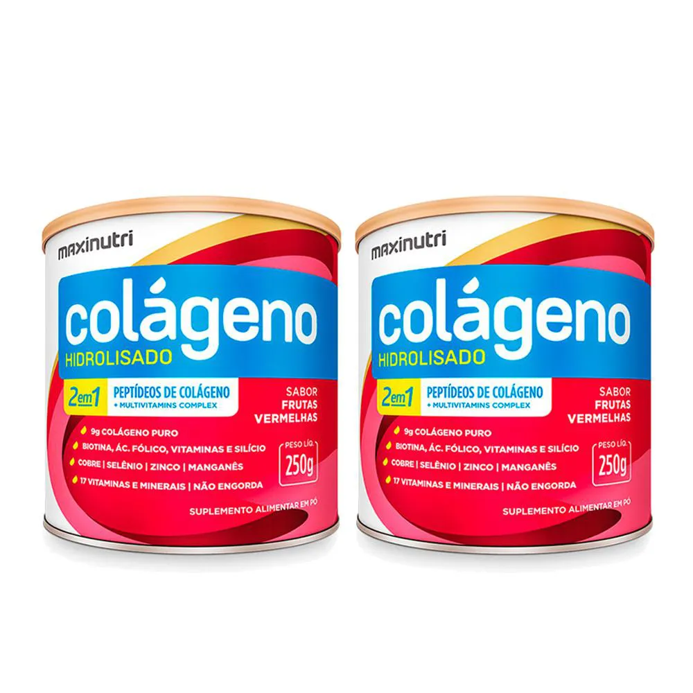 KIT 2 COLáGENO HIDROLISADO FRUTAS VERMELHAS 250G MAXINUTRI