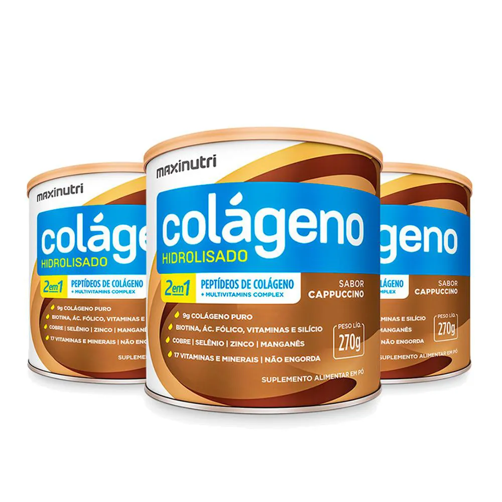 KIT 03 COLáGENO HIDROLISADO CAPPUCCINO LATA 250G MAXINUTRI