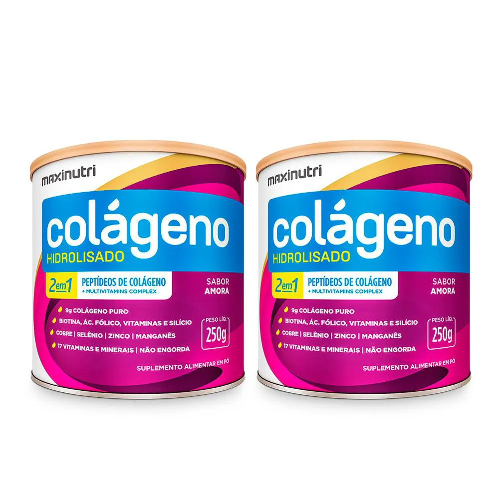 KIT 2 COLáGENO HIDROLISADO SABOR AMORA LATA 250G MAXINUTRI