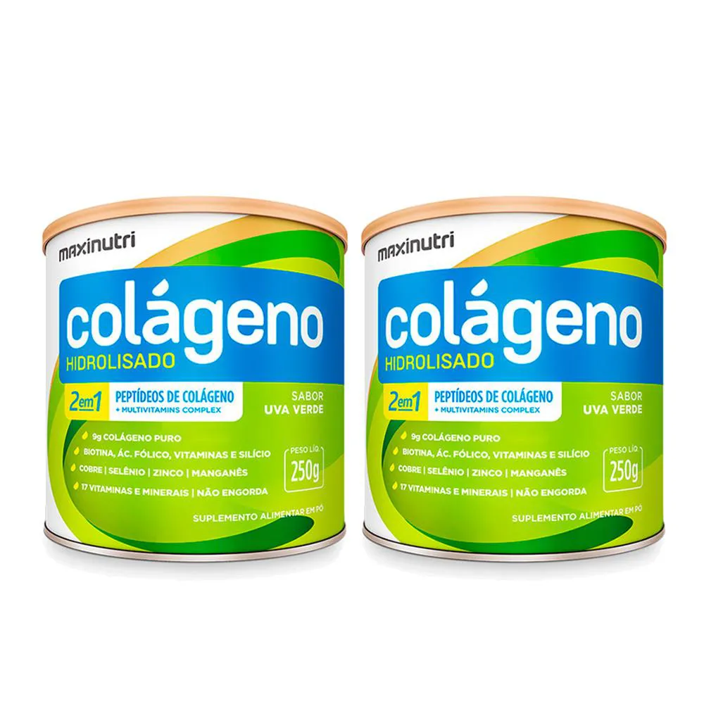 KIT 2 COLáGENO HIDROLISADO UVA VERDE LATA 250G MAXINUTRI