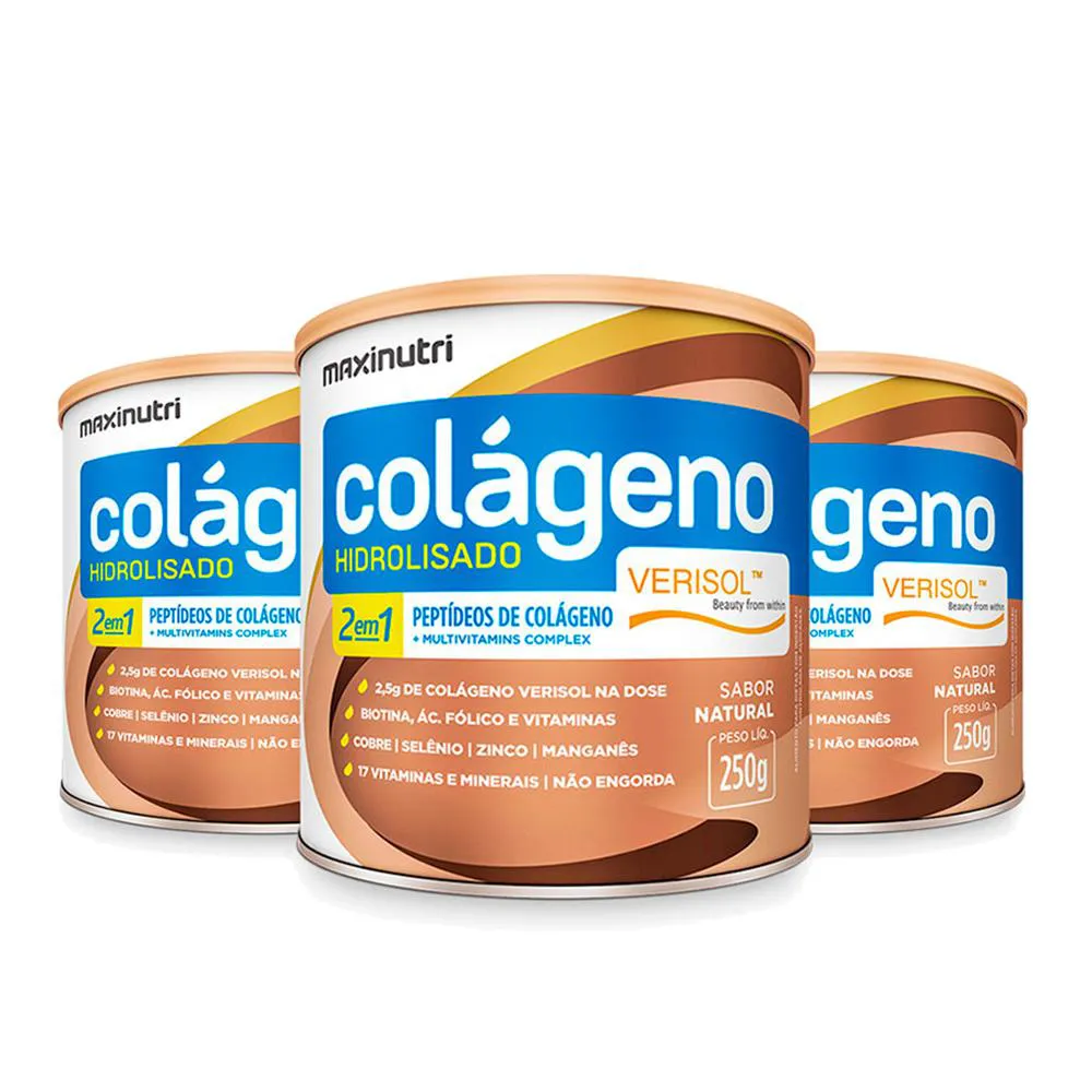 KIT 3 COLáGENO HIDROLISADO VERISOL NATURAL 250G MAXINUTRI