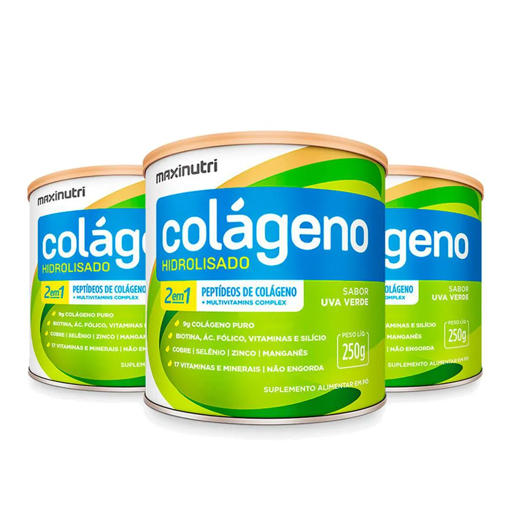 KIT 3 COLáGENO HIDROLISADO UVA VERDE LATA 250G MAXINUTRI