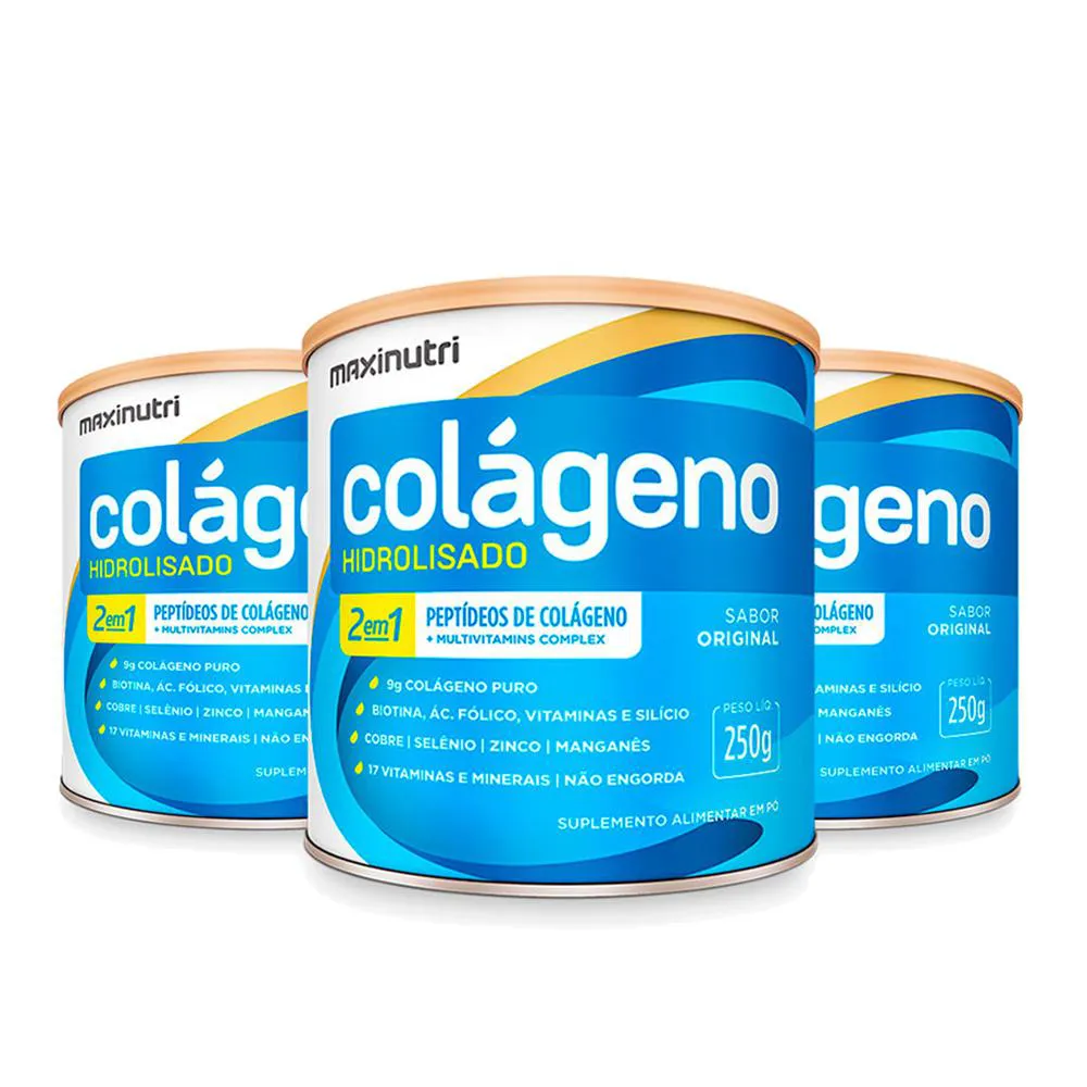 KIT 3 COLáGENO HIDROLISADO SABOR ORIGINAL LATA 250G MAXINUTRI