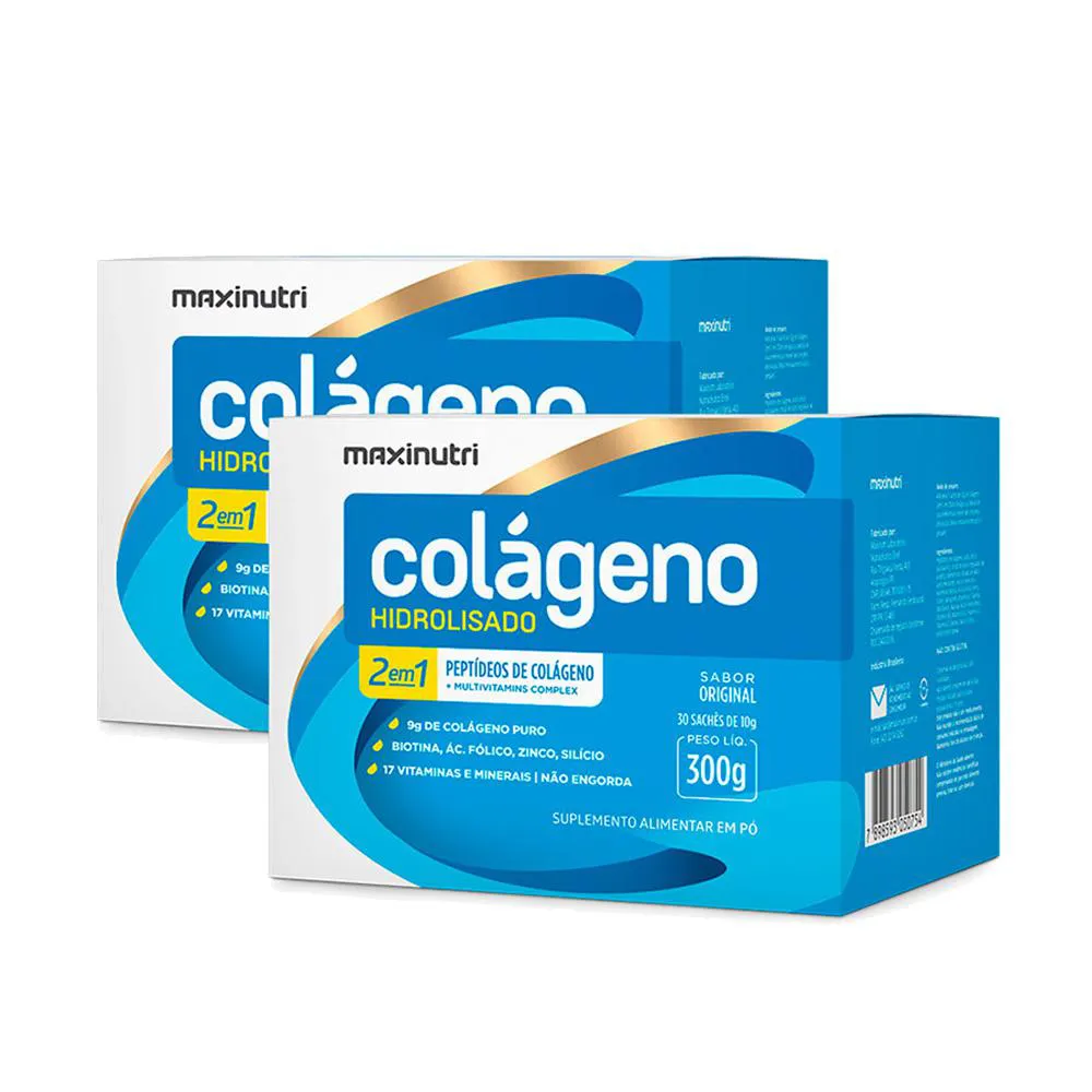KIT 2 COLáGENO HIDROLISADO 30 SACHES SABOR ORIGINAL MAXINUTRI