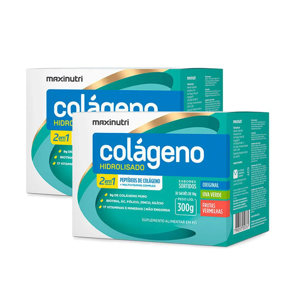KIT 2 COLáGENO HIDROLISADO 30 SACHES SABORES SORTIDOS MAXINUTRI