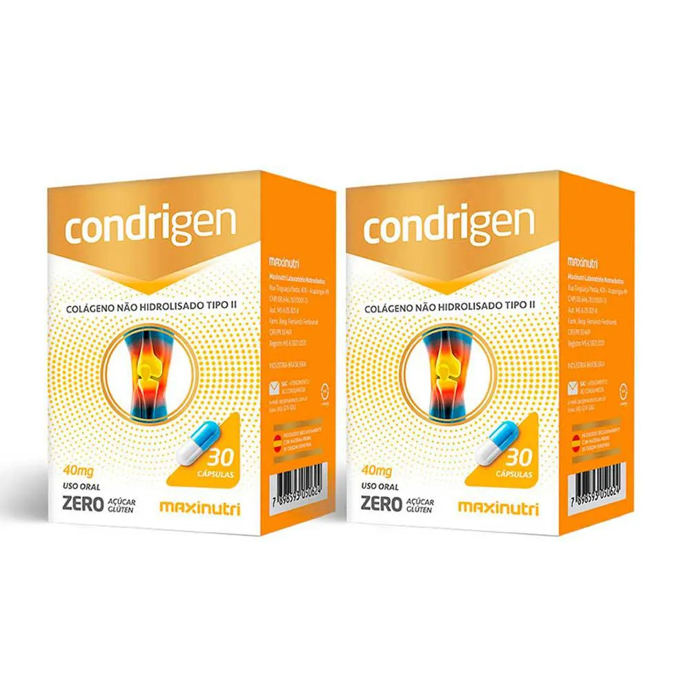 KIT 2 CONDRIGEN COLáGENO TIPO 2 COM 30 CAPSULAS MAXINUTRI