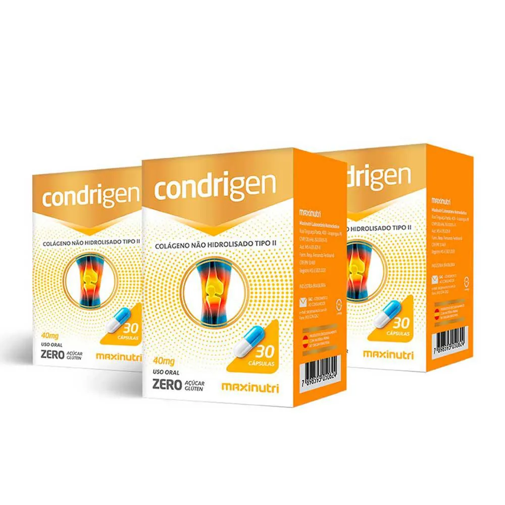 KIT 3 CONDRIGEN COLáGENO TIPO 2 COM 30 CAPSULAS MAXINUTRI