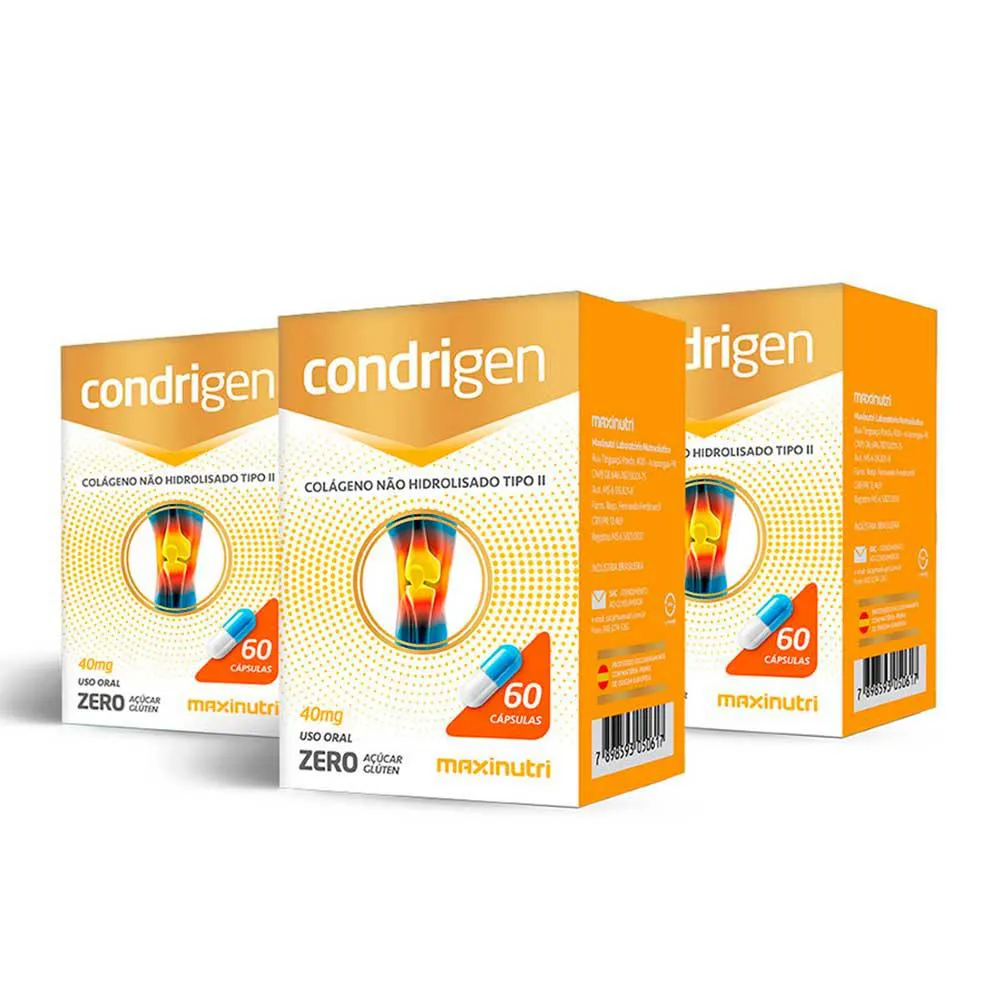 KIT 3 CONDRIGEN COLAGENO TIPO 2 COM 60 CAPSULAS MAXINUTRI