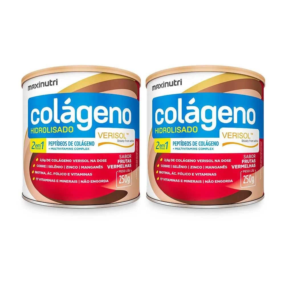 KIT 2 COLáGENO VERISOL FRUTAS VERMELHAS LATA 250G MAXINUTRI