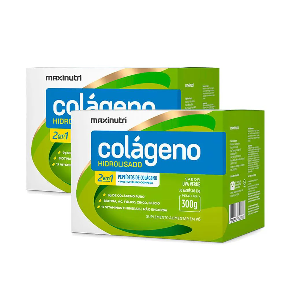 KIT 2 COLáGENO HIDROLISADO 30 SACHES UVA VERDE MAXINUTRI