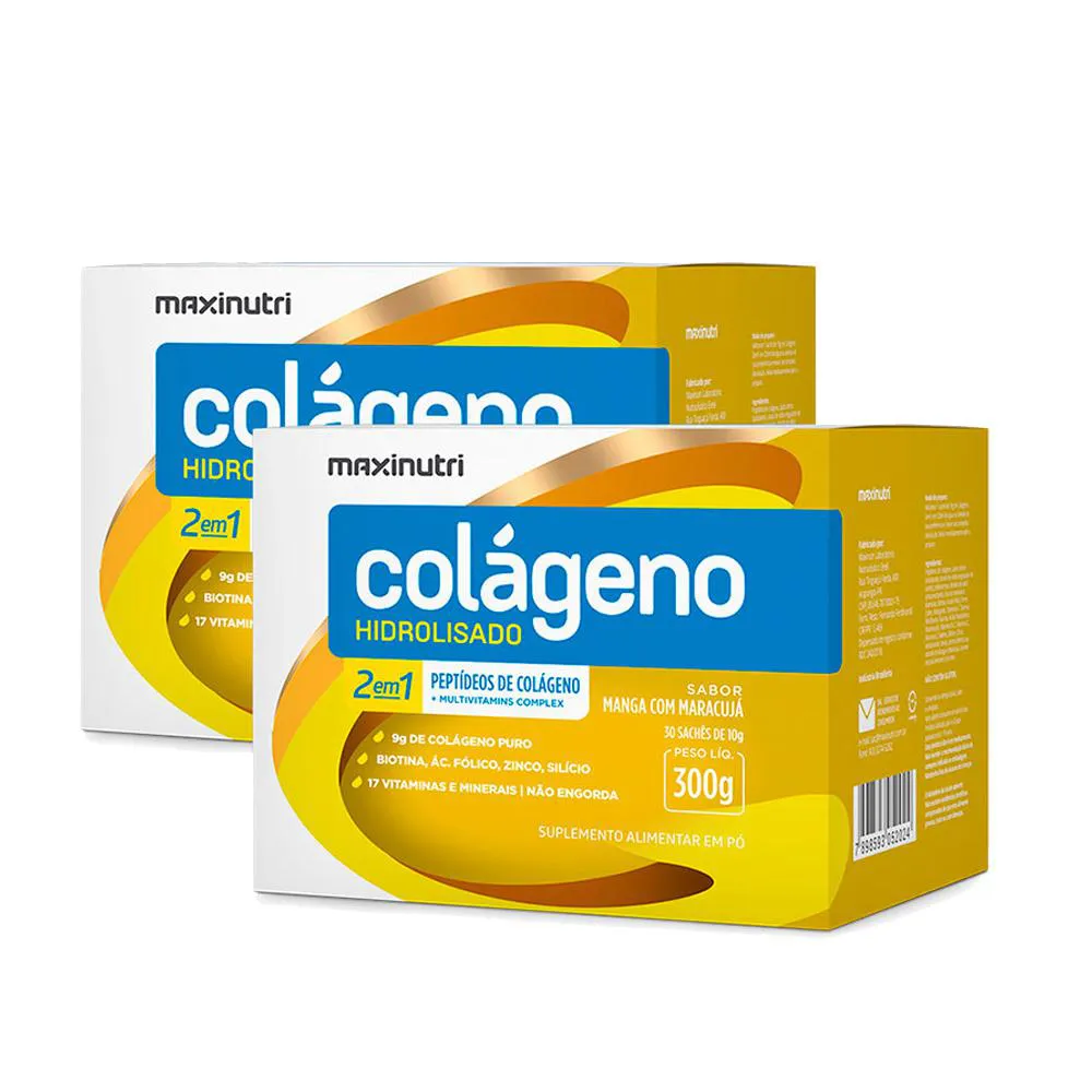 KIT 2 COLáGENO HIDROLISADO SACHES MANGA COM MARACUJá MAXINUTRI