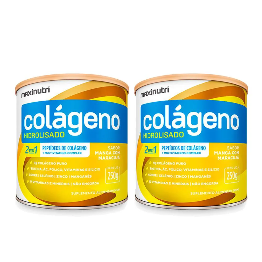 KIT 2 COLáGENO HIDROLISADO MANGA COM MARACUJá 250G MAXINUTRI