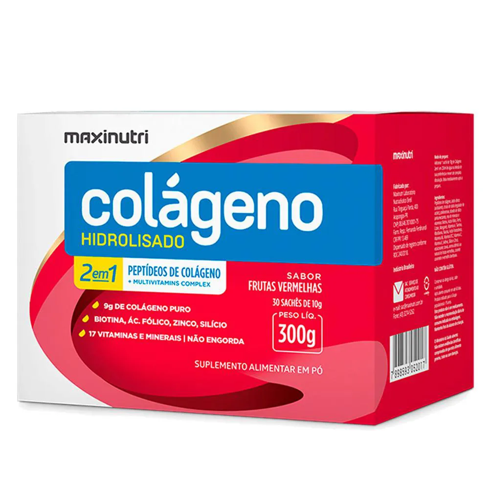 COLAGENO HIDROLISADO 30 SACHêS SABOR FRUTAS VERMELHAS MAXINUTRI