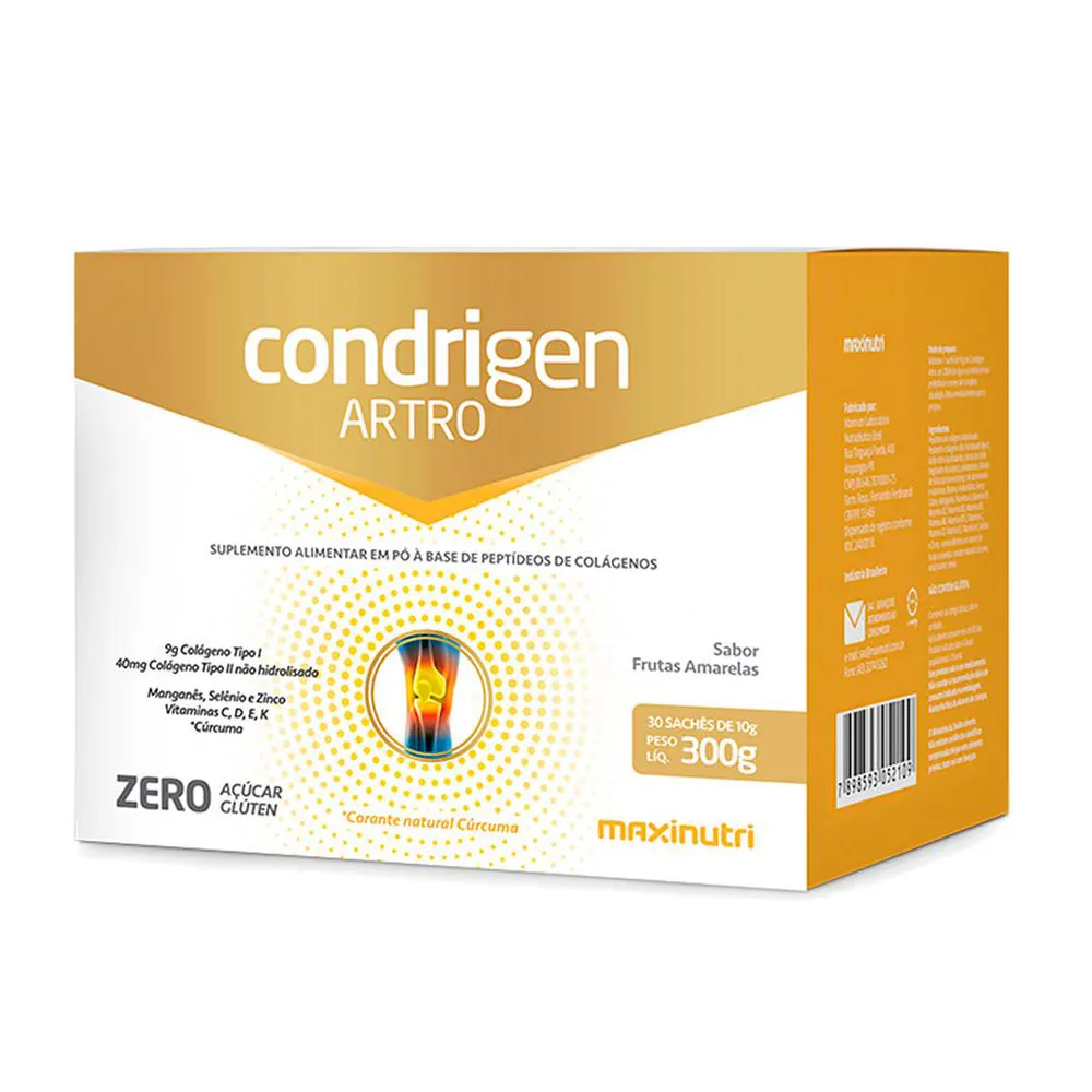 CONDRIGEN ARTRO COLáGENO TIPO 1 E 2 SACHêS FRUTAS AMARELAS MAXINUTRI