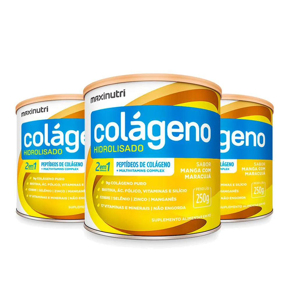 KIT 3 COLáGENO HIDROLISADO MANGA COM MARACUJá 250G MAXINUTRI