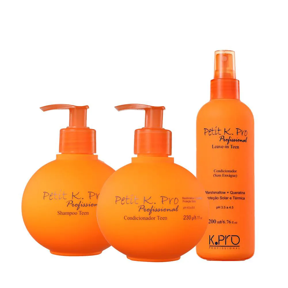 KIT K.PRO PROFISSIONAL PETIT TEEN SHAMPOO CONDICIONADOR E LEAVE-IN (3 PRODUTOS)