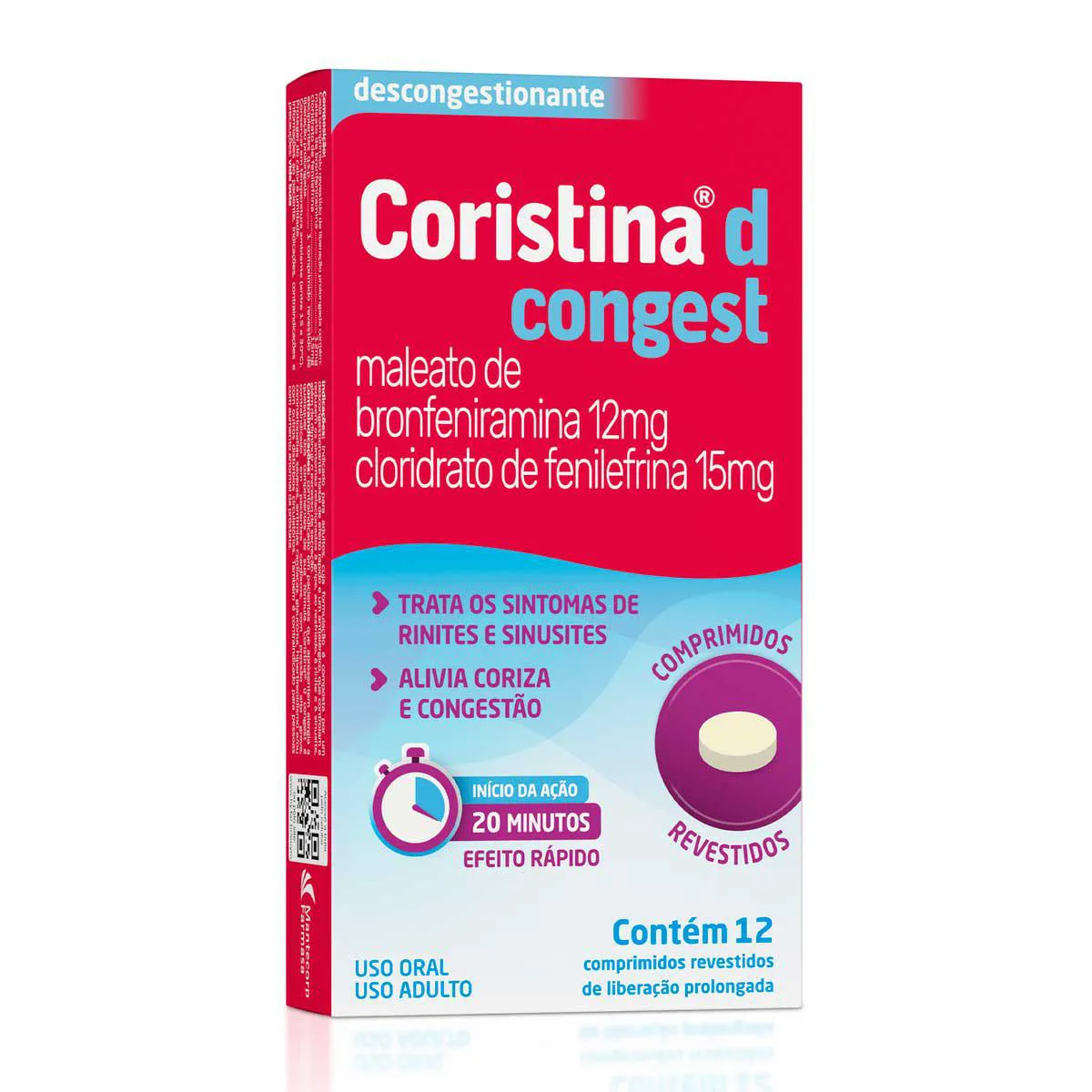 Coristina D Congest Maleato de Bronfeniramina 12mg + Cloridrato de Filefrina 15mg 12 comprimidos