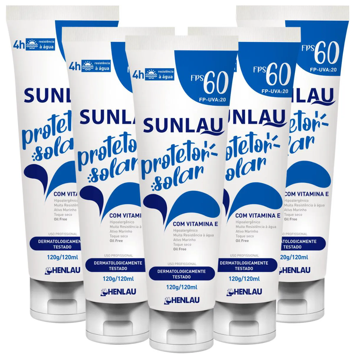 KIT 5 PROTETOR E BLOQUEADOR SOLAR SUNLAU 60 FPS UVA/UVB