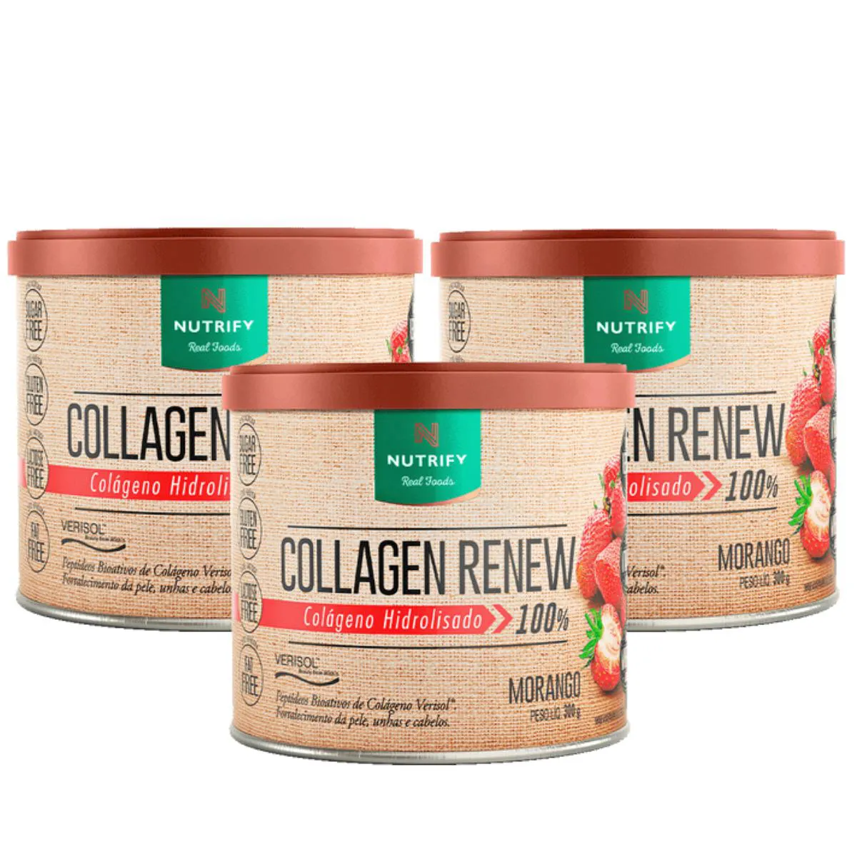 3X Collagen Renew Hidrolisado Sabor Morango Nutrify 300G