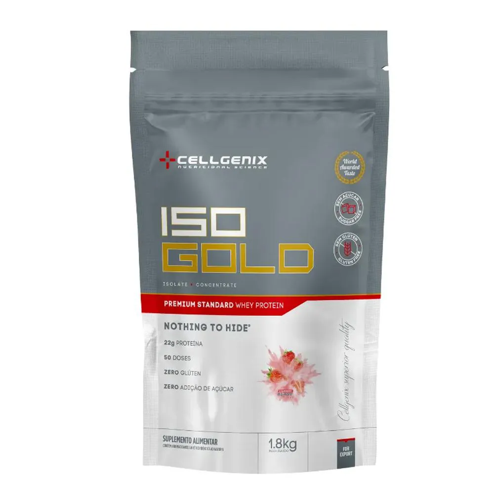 Whey Protein Iso Gold Premium Standard 1.8Kg Refil - Cellgenix Morango
