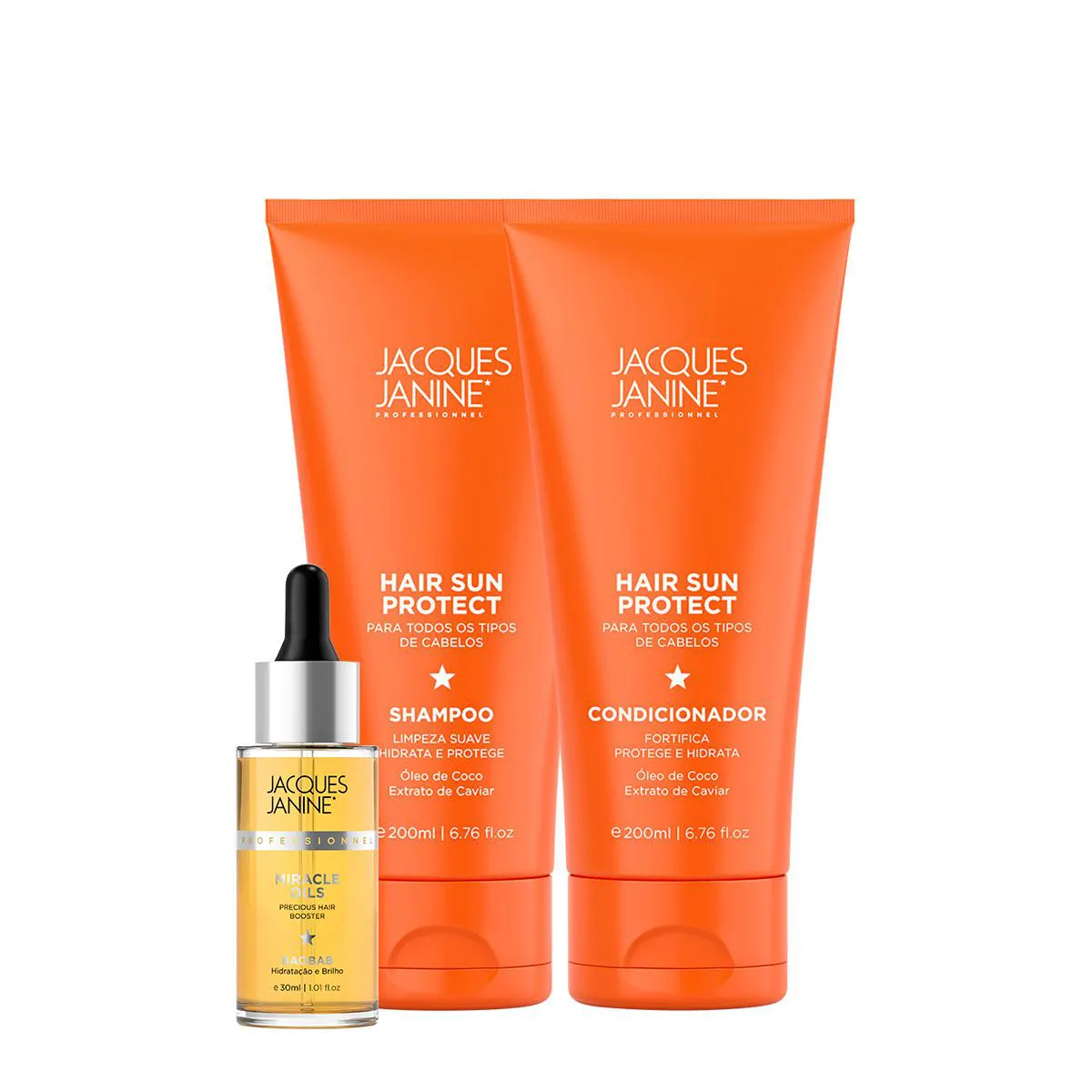 Kit Jacques Janine Hair Sun Protect Shampoo Condicionador e Miracle Oils Baobab (3 Produtos)