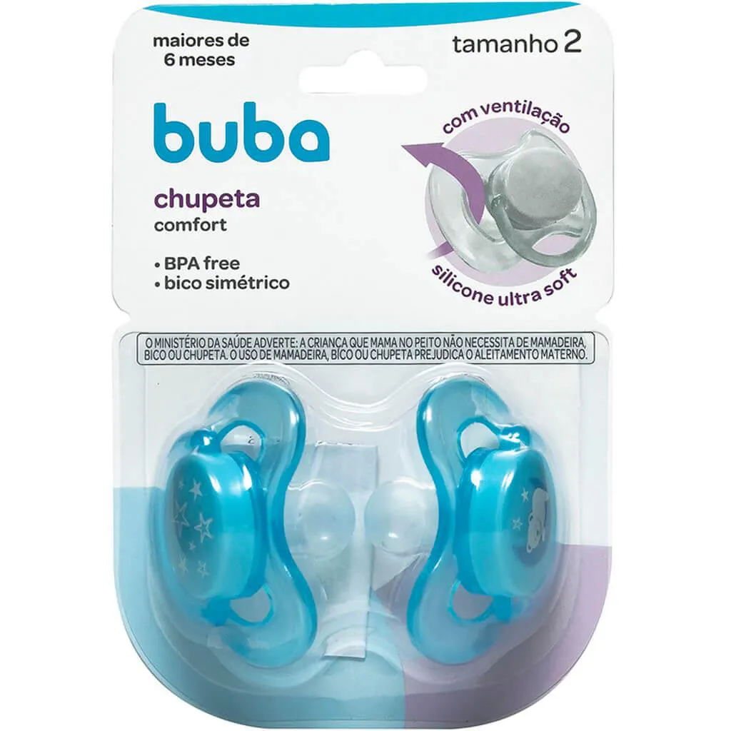 Kit 2 Chupetas Comfort Tamanho 2 Ursinho/Estrela Azul - Buba