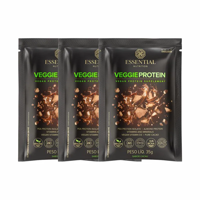 Kit 3X: Veggie Protein Cacao Sachê Essential Nutrition 35G