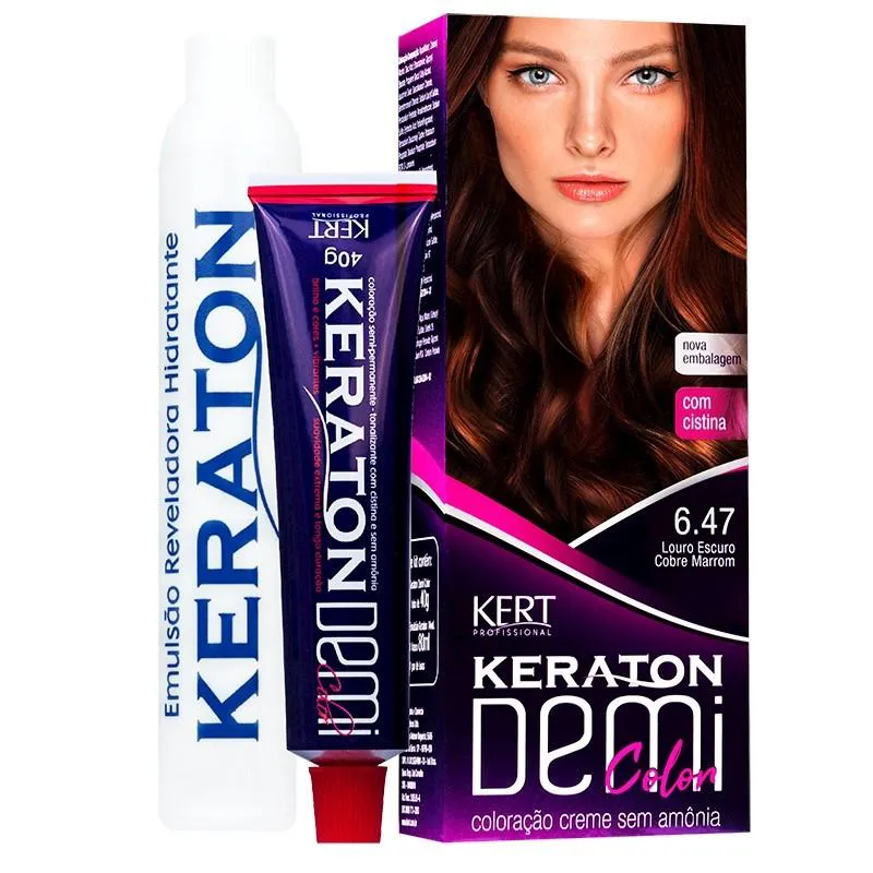 Coloração Keraton Demi Color Louro Escuro Cobre Marrom 6.47