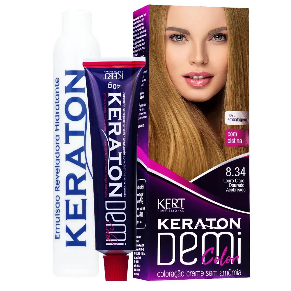 Kit 2 Coloração Keraton Demi Color 8.34 Louro Cl D Acobreado