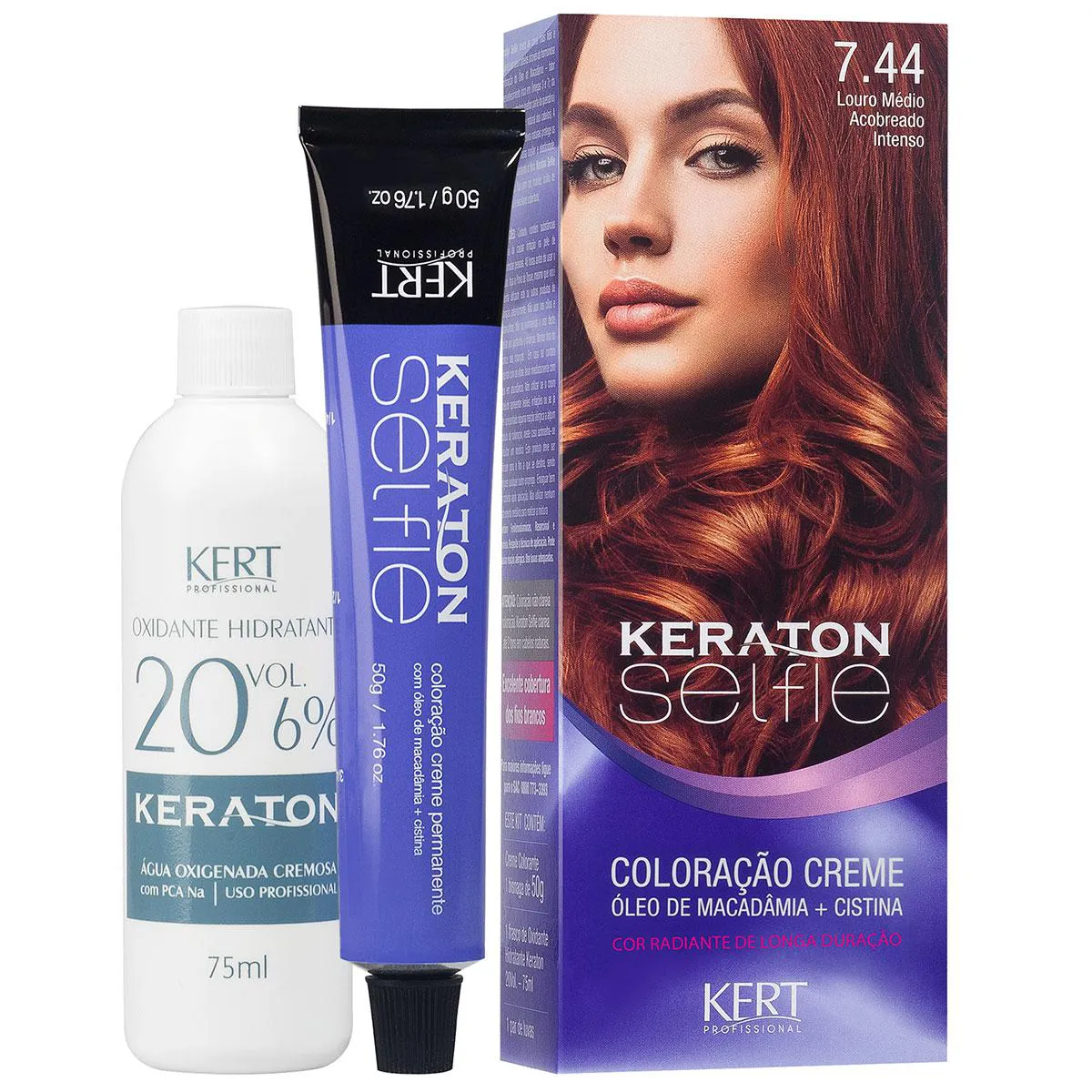 Kit 2 Keraton Selfie 7.44 Louro Médio Cobre Int. 50G