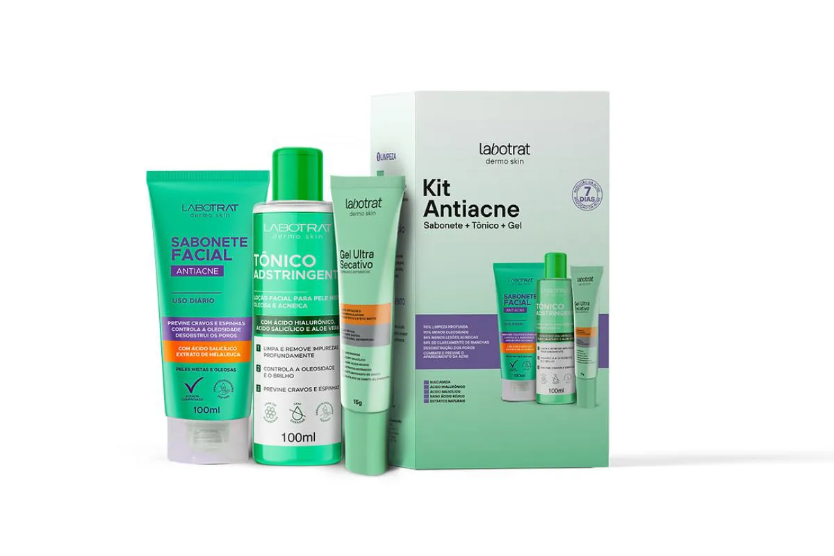 Kit Antiacne Dermo Skin Labotrat - Sabonete + Tônico + Gel Ultra Secativo