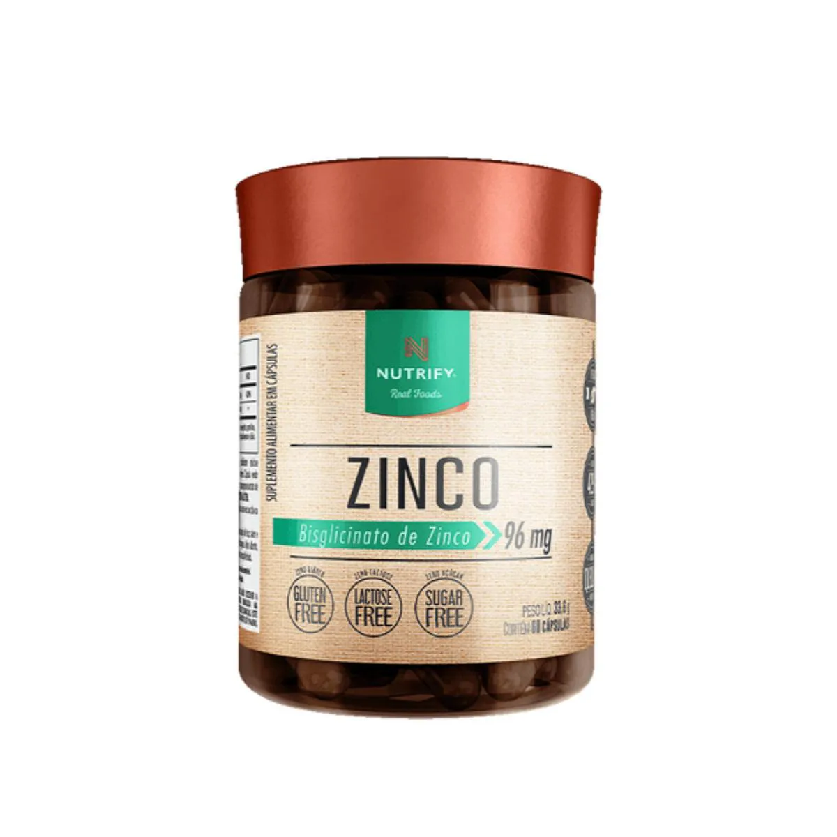 Zinco Quelato Bisglicinato Vegano Nutrify 60 Cápsulas Sem Sabor