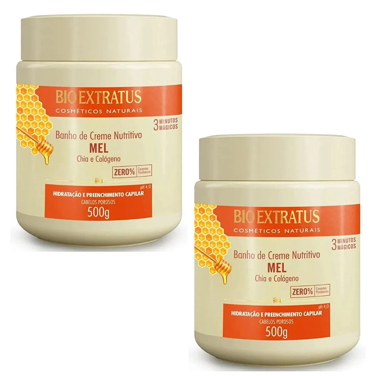 Kit com 2 Máscara Capilar Banho Mel Chia 500Gr Bio Extratus