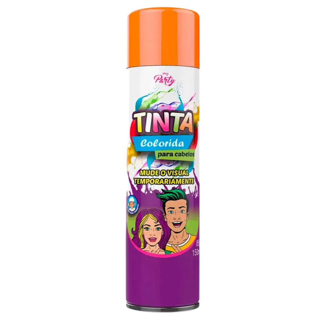 Tinta Para Cabelo Em Spray Cor Laranja 150Ml  My Party