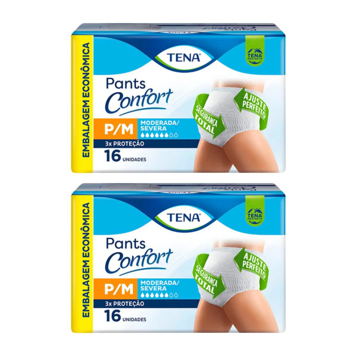 Kit Roupa Íntima Descartável Tena Pants Confot Unissex P/M Absorção Moderada a Intensa 16 unidades 2 pacotes 