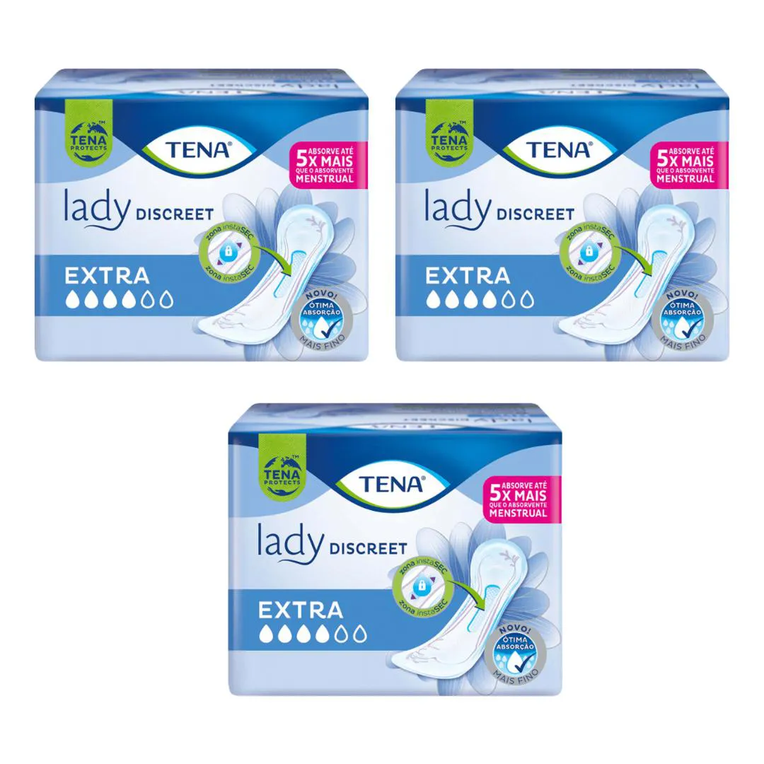 Kit Absorvente para Incontinência Urinária Tena Lady Discreet Extra Seco Absorção Intensa 8 unidades 3 Pacotes