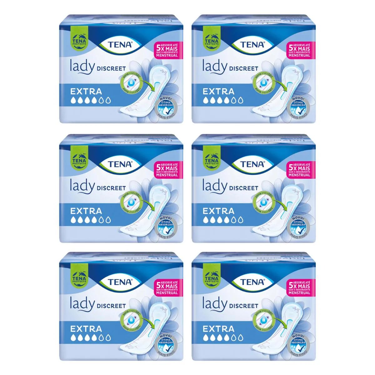 Kit Absorvente para Incontinência Urinária Tena Lady Discreet Extra Seco Absorção Intensa 8 unidades 6 Pacotes