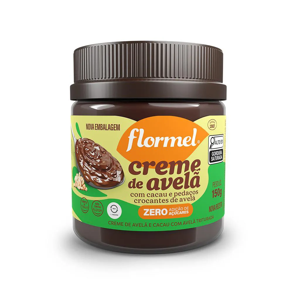 Creme de Avelã com Cacau e Pedaços Crocantes de Avelã, Zero Açúcar - Pote com 150G 