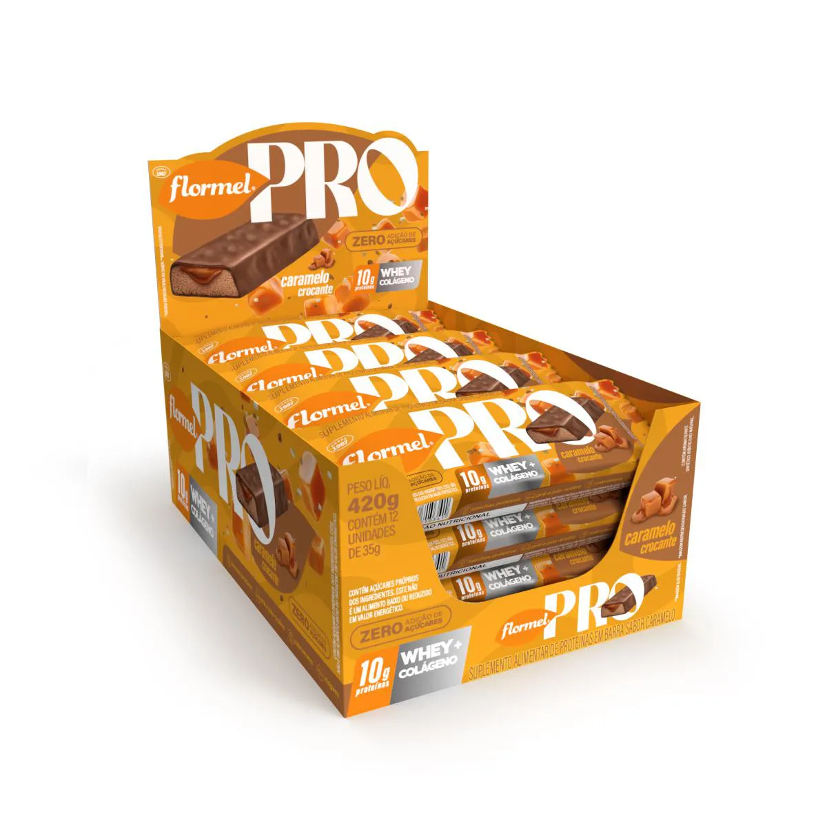 Barra de Proteína Caramelo Crocante Zero Açúcar Flormel- 420G 