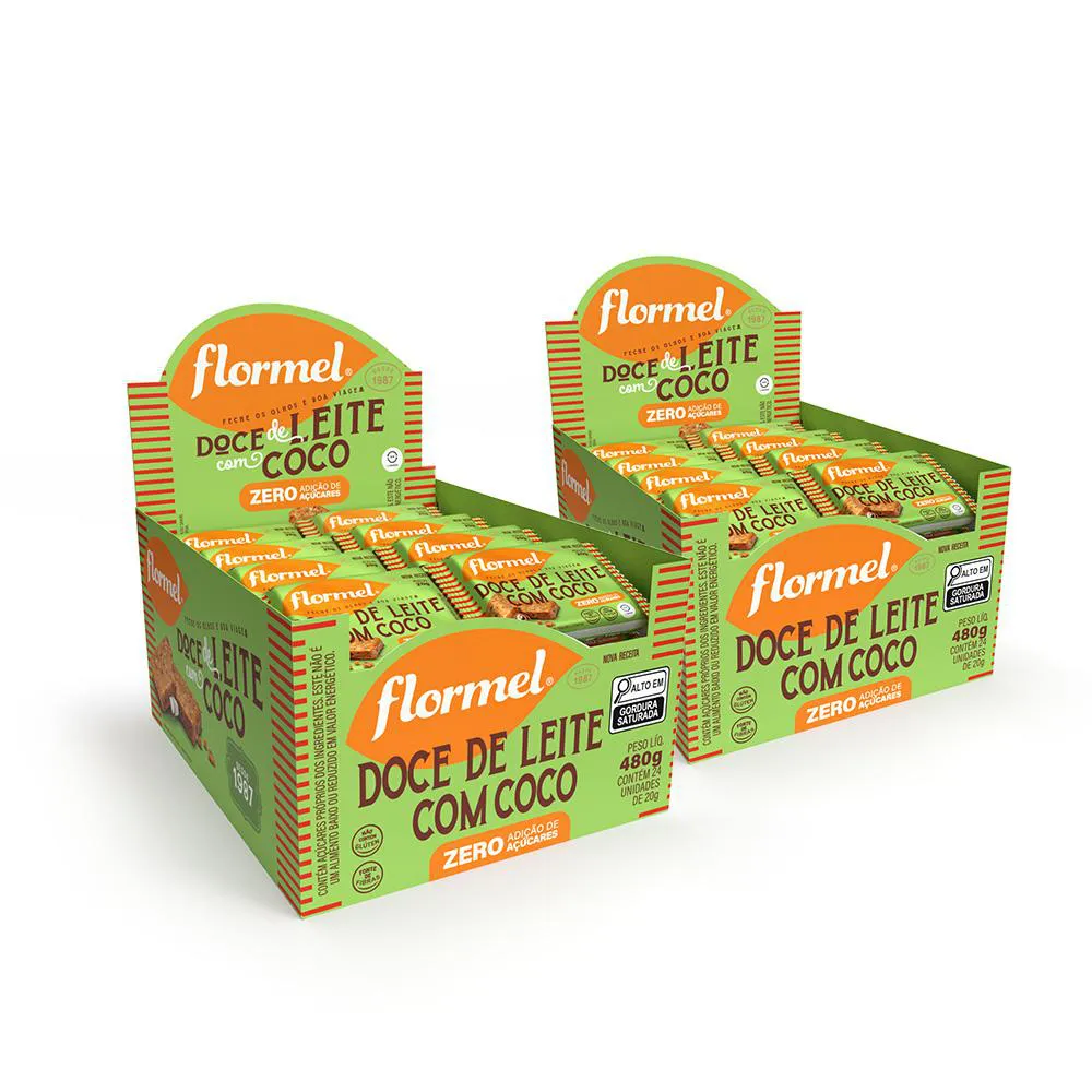 Kit Doce de Leite com Coco Flormel Zero Açúcar 2 Caixas com 24 Unidades 