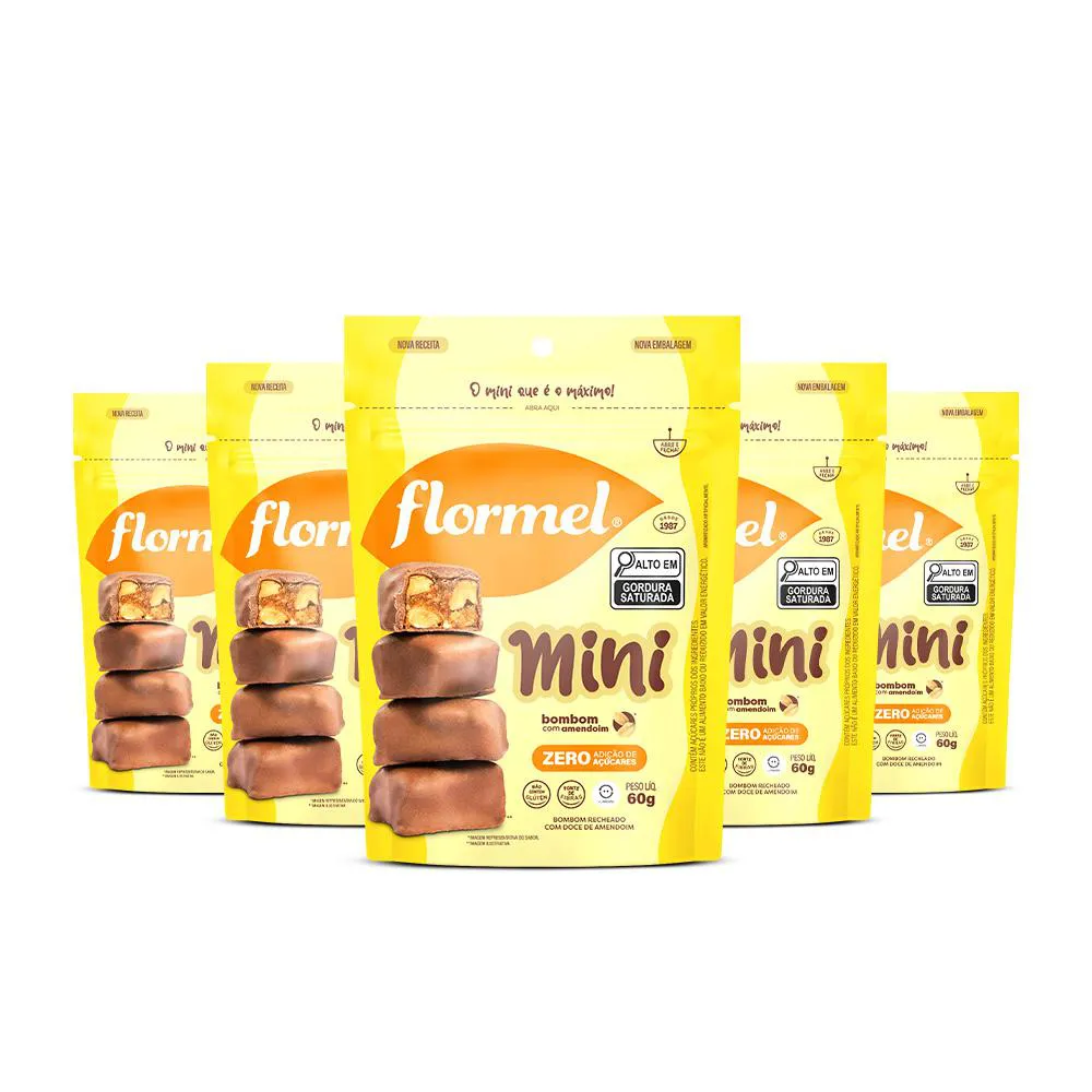 Kit Mini Bombom com Amendoim Flormel Zero Açúcar 60G com 5 Unidades 