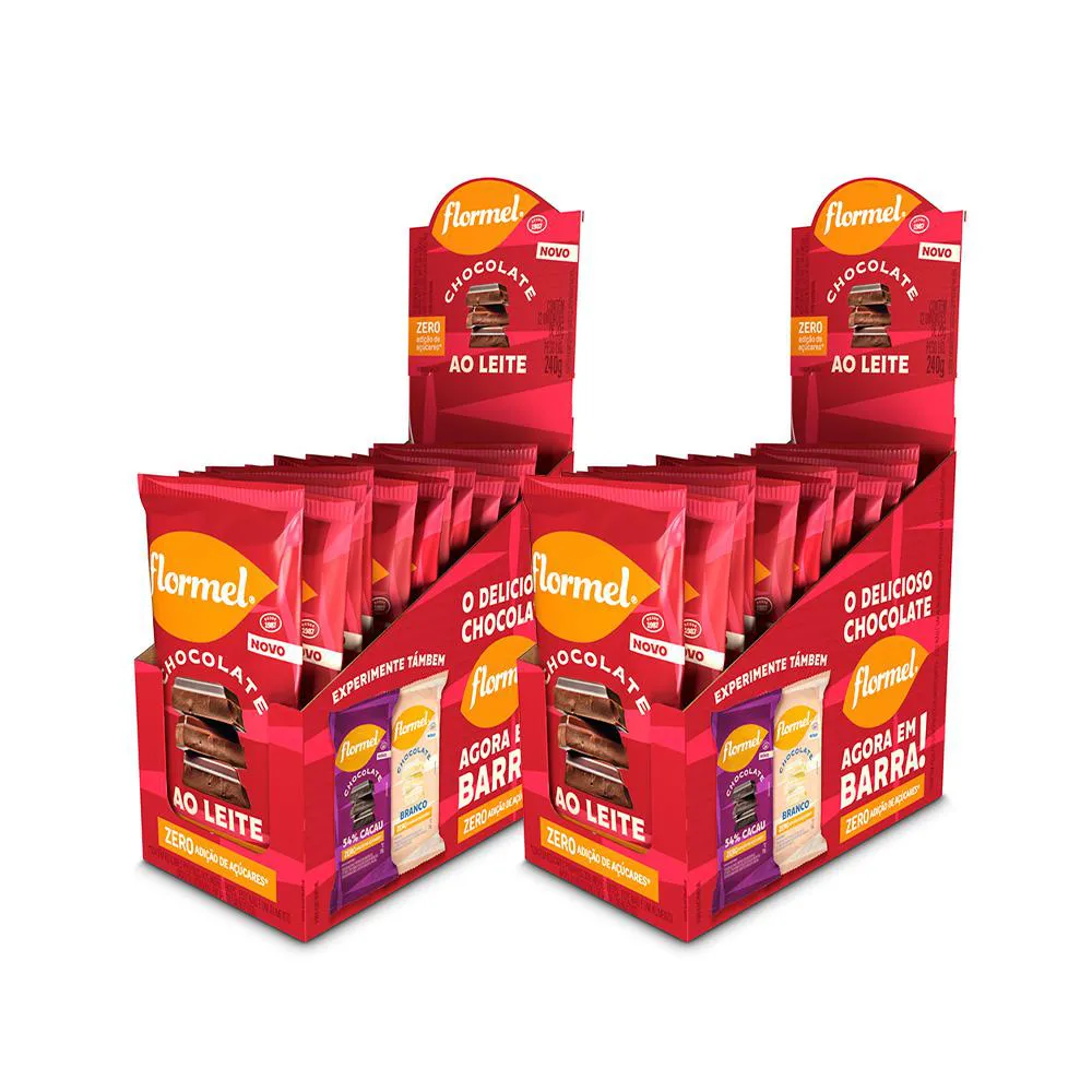 Kit Barra de Chocolate Ao Leite, Zero Açucar Flormel - Caixa 1 20G Cada com 2 Unidades 