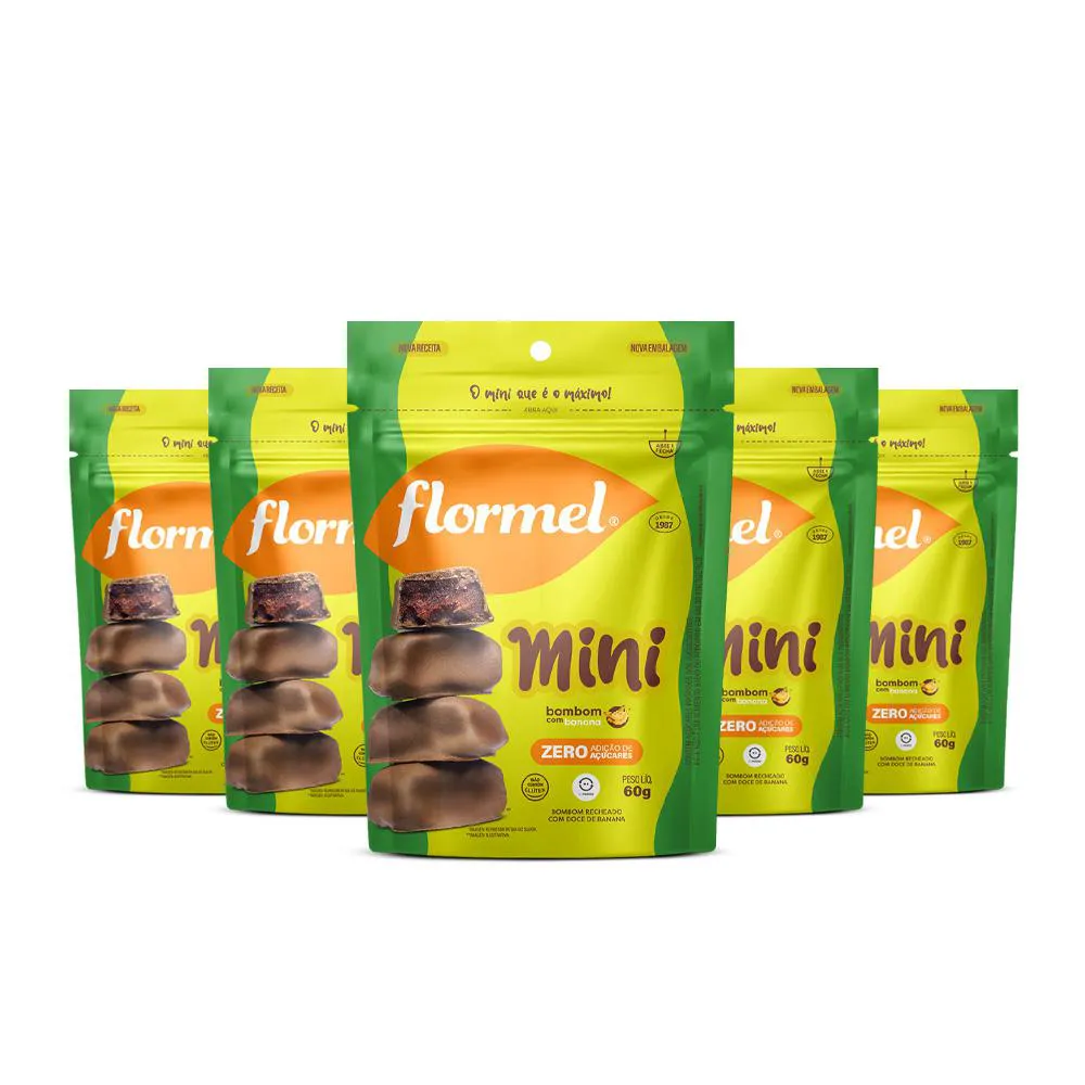 Kit Mini Bombom com Banana Flormel Zero Açúcar 60G com 5 Unidades 