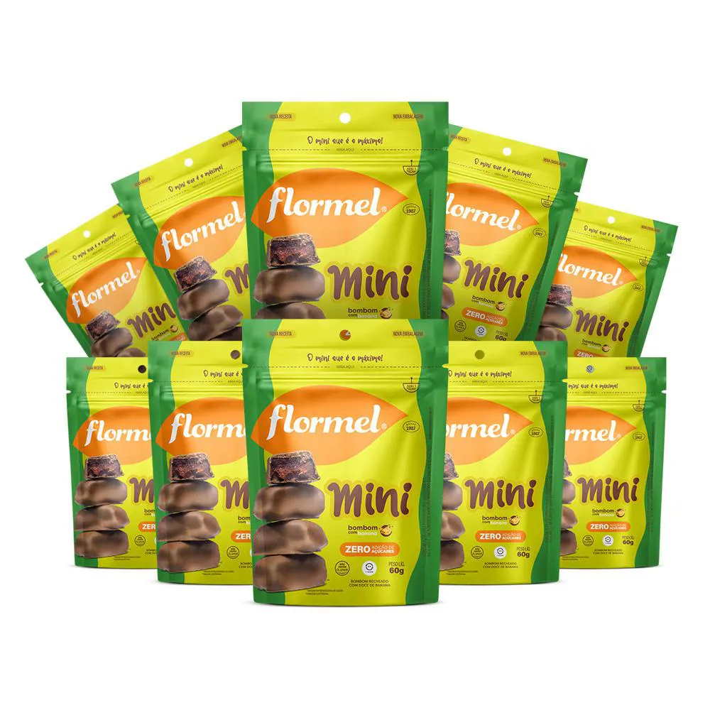 Kit Mini Bombom com Banana Flormel Zero Açúcar 60G com 10 Unidades 