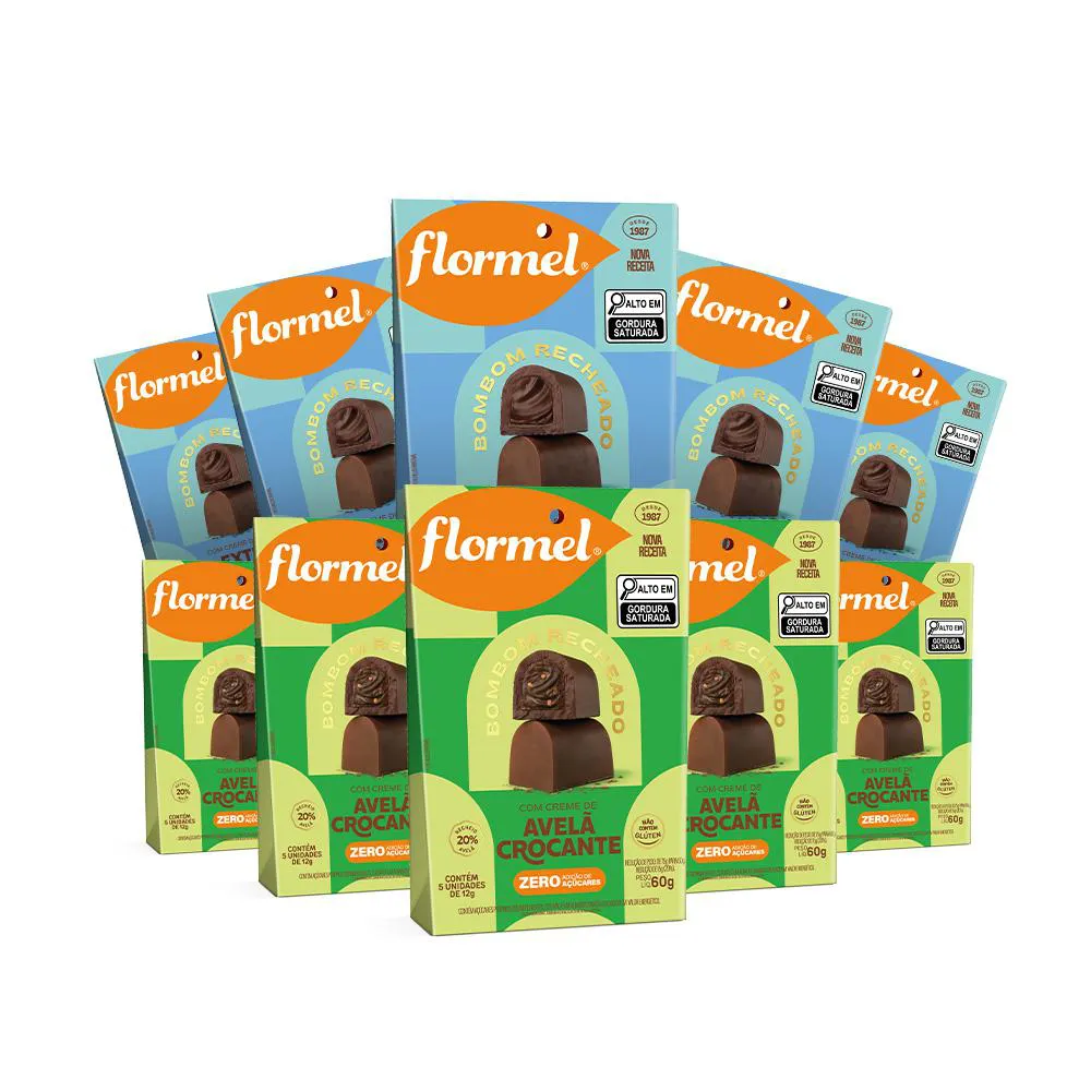 Bombons com Creme de Avelã Sortidos - 10 Pouches com 60G Cada 