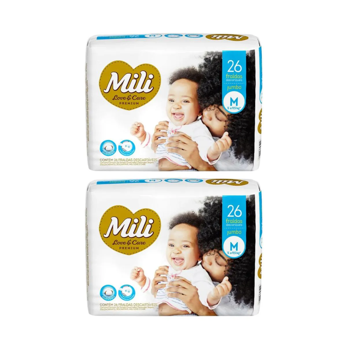 Kit Fralda Mili Love & Care Premium M 2 Pacotes de 26 Unidades